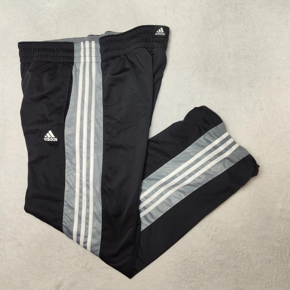 Adidas Track Pants Mens L Black Side Stripe Lined Drawstring Tapered Basketball